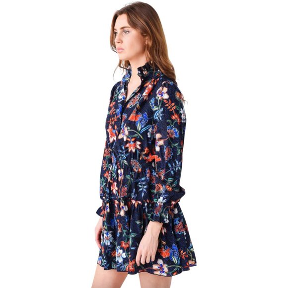 Hunter Bell Women's Joplin Dress Floral Silk Size Small Ruffle High Neck - Picture 2 of 11